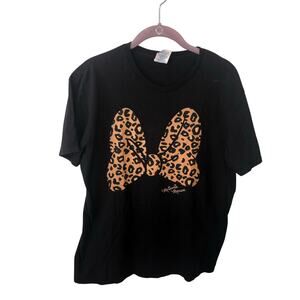 Leopard Minnie Mouse Bow T-Shirt Size L Black Tee Disney Mickey Cotton